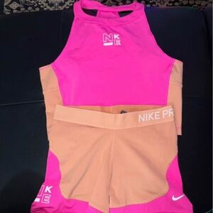 Nike Bright Pink and Tan Sportswear Set